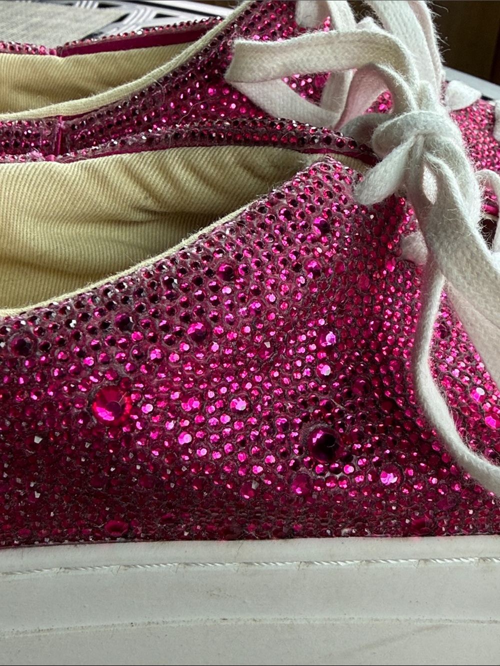 Betsey Johnson Sidny fuchsia Rhinestone/ crystal embellished Lace-Up Sneakers - Picture 3 of 8